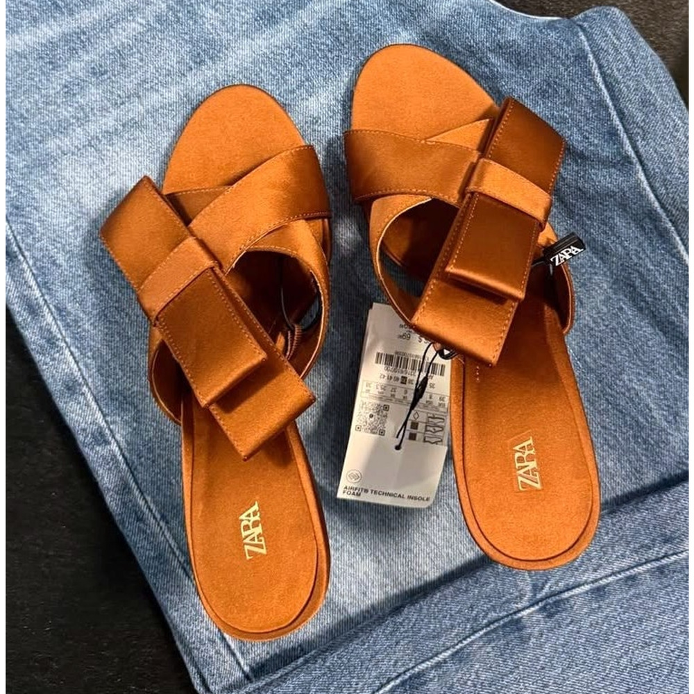 ZARA Satin Brown Heels NWT | Crossover Strap with Bow Detail - Picture 10 of 16
